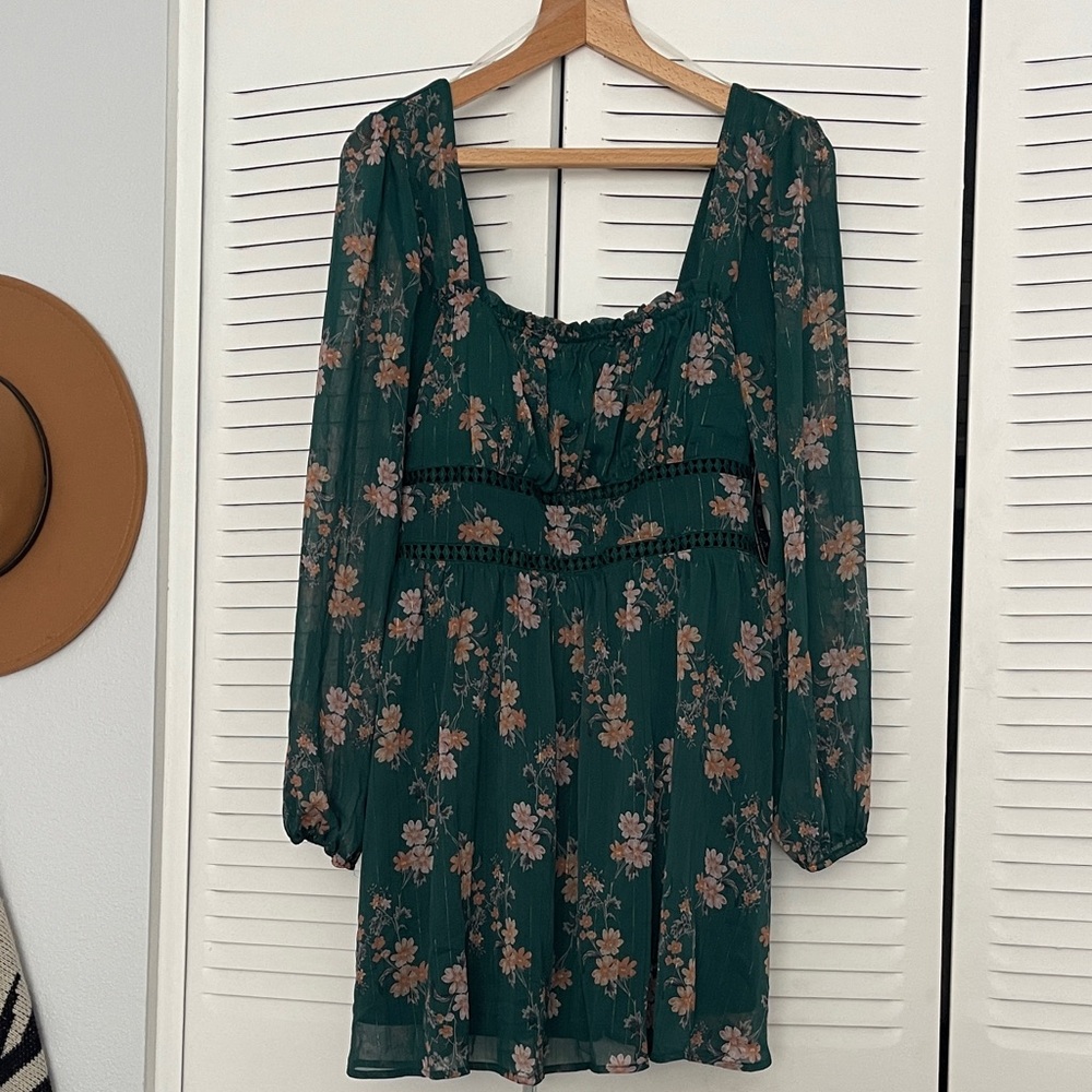 Floral Green Long Sleeve Dress
